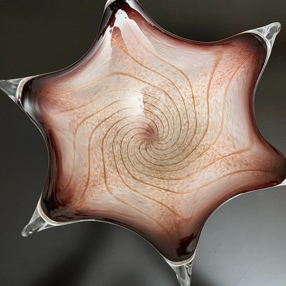 Vintage Murano Cased Glass 6 Point Starfish Bowl Plate Purple Gold Swirl 1960's - Picture 7 of 9